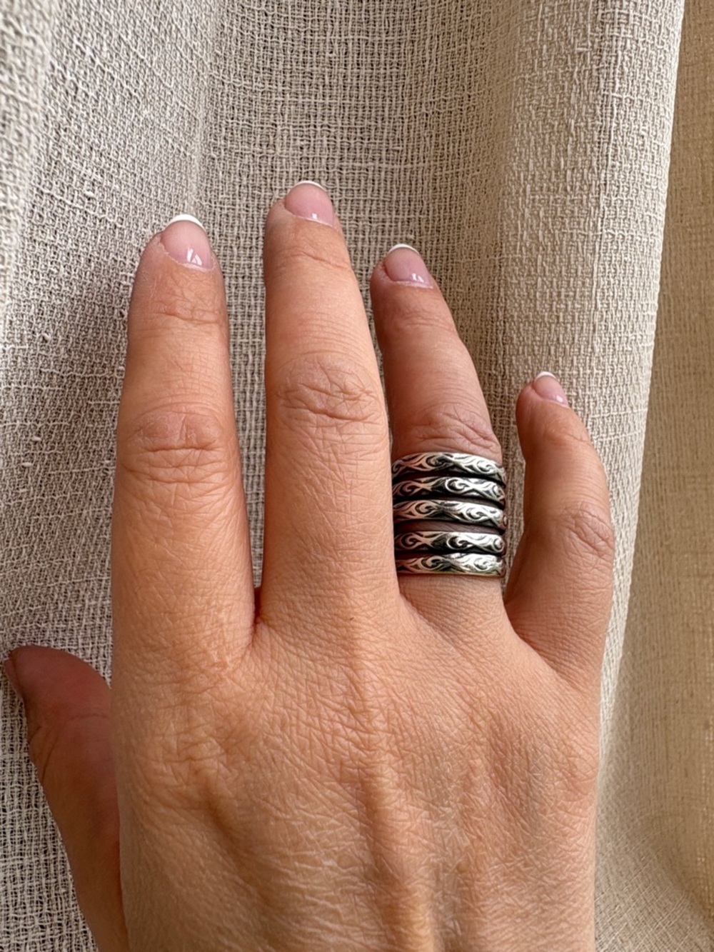 Textured Silver Wide Band Ring